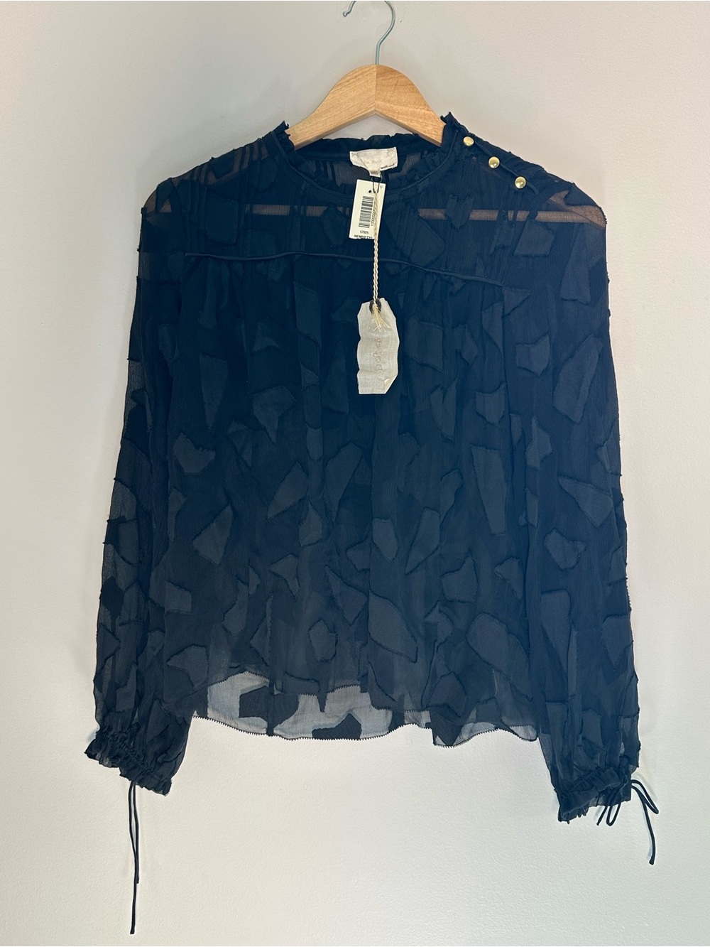Wilfred Le Fou Black Sheer Long-Sleeve witha Gold Buttons Size XXS NWT